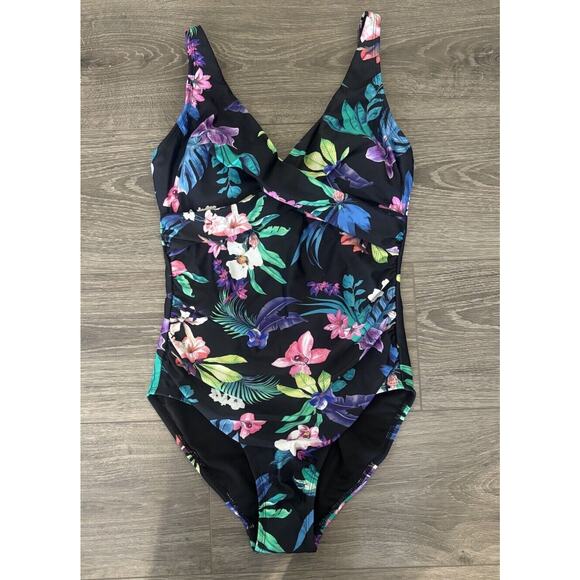 Island Escape Monterey One‎ Piece Underwire Black Floral Swimsuit Size 6 (e1) - Picture 1 of 7